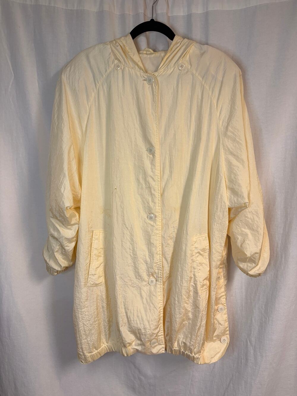 Vintage Norm Thompson Yellow Nylon Hooded Rain Jacket Size M 80s 90s